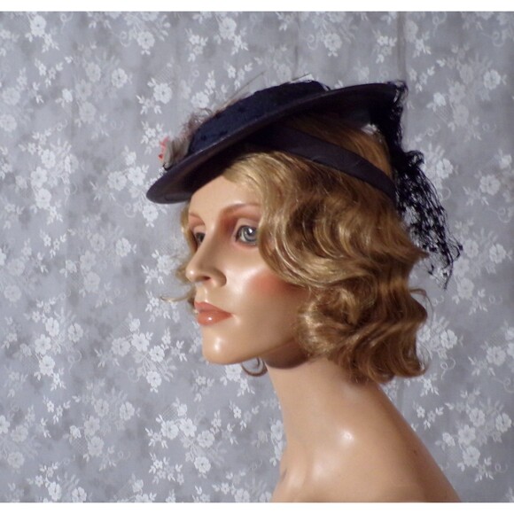 Vintage 30s Tilt Hat 1930s Retro Birds Avante Garde Film Noir Femme Fatale main image 5